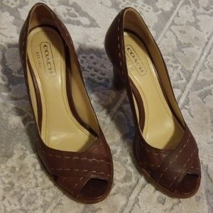 Coach Clarice Leather Stitched Peep Toe